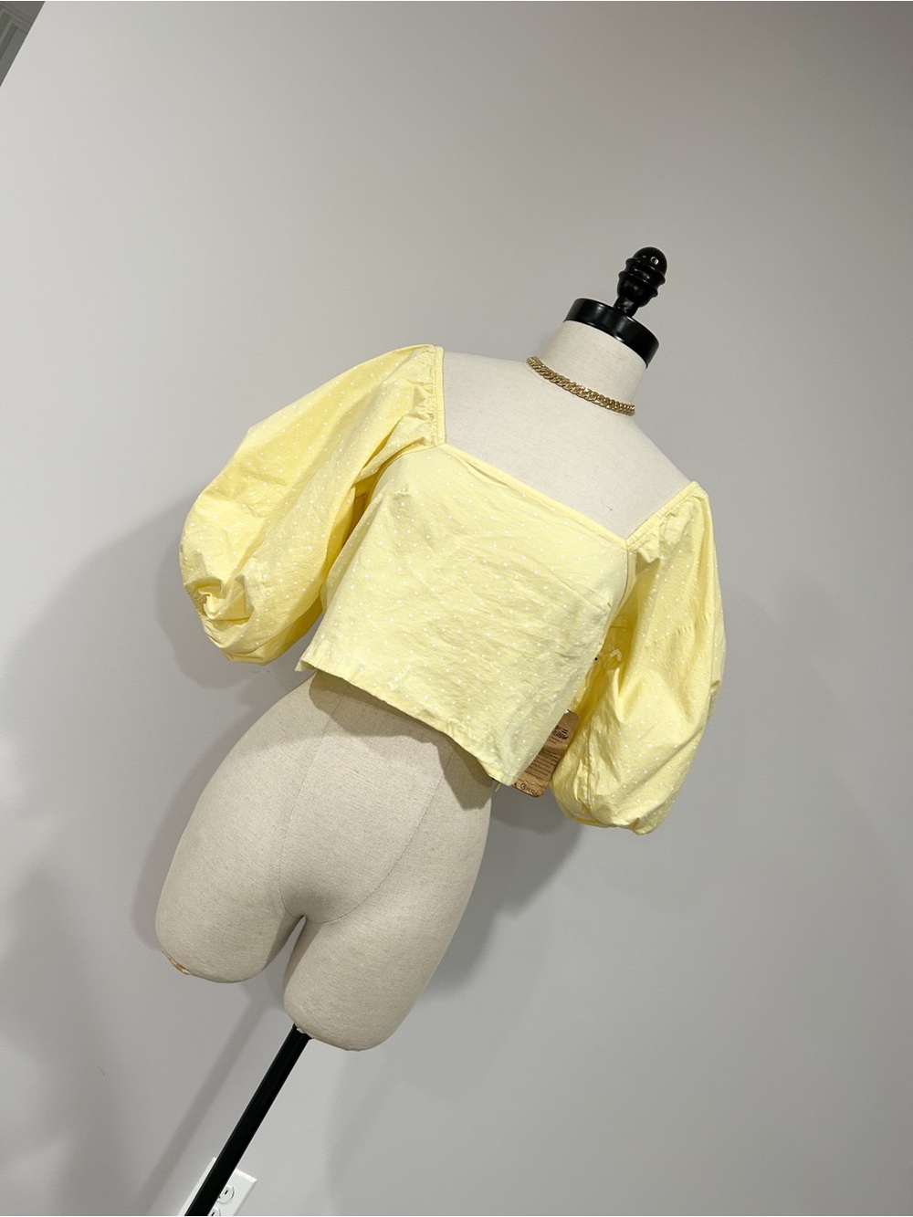 Billabong Light Yellow Puff-Sleeve Square Neck Crop Top